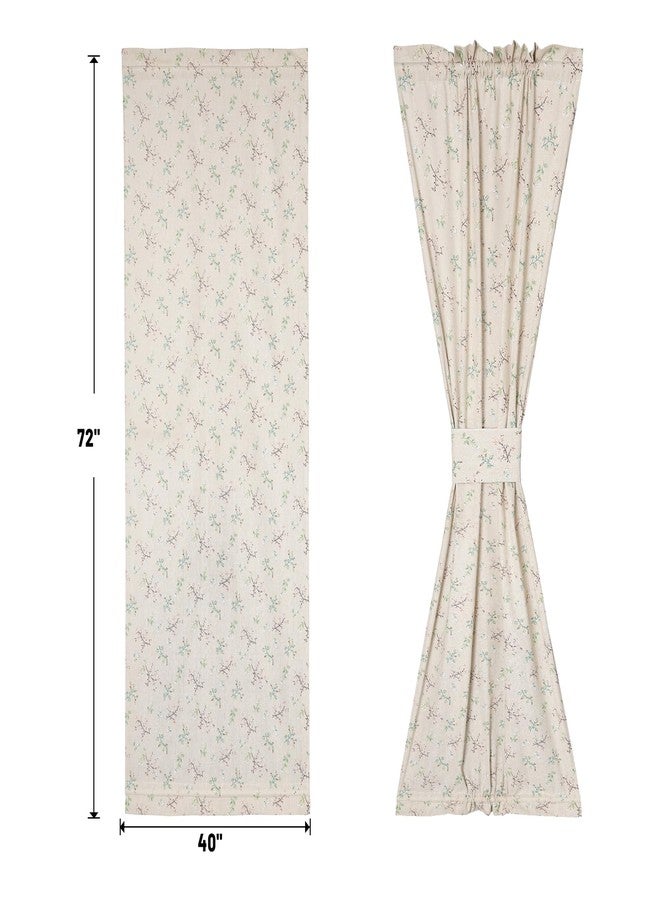 Moslovstar Linen French Door Curtains Set of 2, Elegant Country Style Little Grass and Flower Front Door Curtain Dual Rod Pocket Tiebacks Included, 25" W x 72" L - Image 2